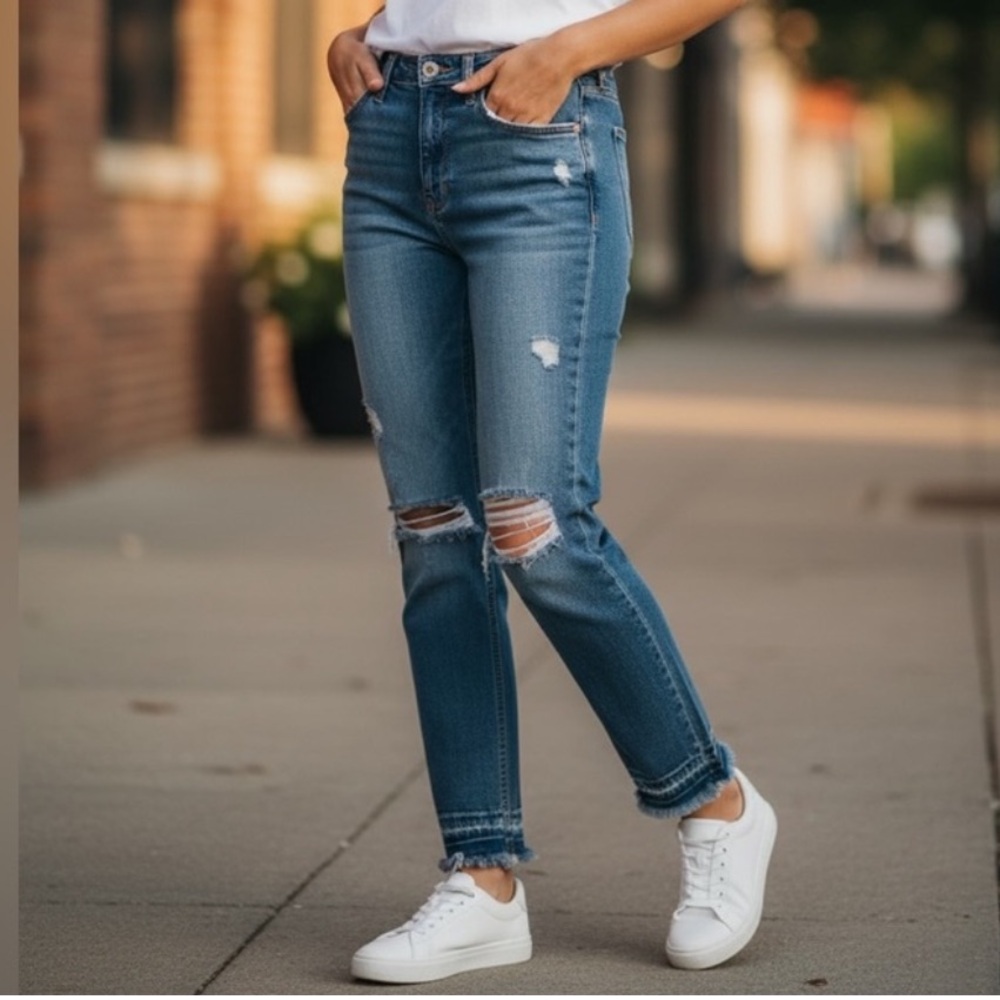 Abercrombie Simone High Rise Slim Distressed Jeans, 10 Long